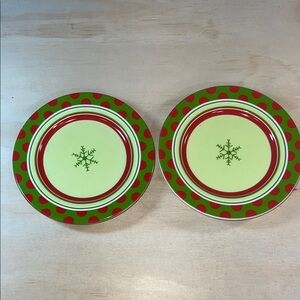 Festive Green and Red Polka Dot Snack Plates